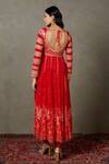 Shop_RI.Ritu Kumar_Red Rayon Crepe Printed And Hand Embroidered Floral & Aari Work Anarkali Set_at_Aza_Fashions
