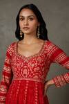 Shop_RI.Ritu Kumar_Red Rayon Crepe Printed And Hand Embroidered Floral & Aari Work Anarkali Set_Online_at_Aza_Fashions