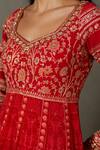 RI.Ritu Kumar_Red Rayon Crepe Printed And Hand Embroidered Floral & Aari Work Anarkali Set_at_Aza_Fashions