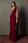 RI.Ritu Kumar_Wine Viscose Chinon Embroidered Thread Sweetheart Pre-draped Saree With Blouse _Online_at_Aza_Fashions