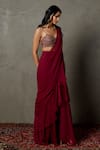 Buy_RI.Ritu Kumar_Wine Viscose Chinon Embroidered Thread Sweetheart Pre-draped Saree With Blouse _Online_at_Aza_Fashions