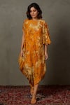 Buy_RI.Ritu Kumar_Yellow Rayon Crepe Printed And Hand Embroidered Floral Liberty Asymmetric Dress _at_Aza_Fashions