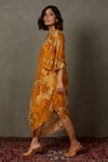 RI.Ritu Kumar_Yellow Rayon Crepe Printed And Hand Embroidered Floral Liberty Asymmetric Dress _Online_at_Aza_Fashions