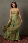 Buy_RI.Ritu Kumar_Green Silk Organza Embroidered And Printed Botanical Sweetheart Neck Dress _at_Aza_Fashions