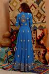 Shop_Pallavi Jaipur_Blue Kurta- Wrinkle Crepe Embroidered Floral V Front Open Anarkali Set  _at_Aza_Fashions