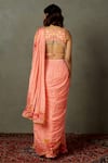 Shop_RI.Ritu Kumar_Coral Viscose Chinon Printed And Embroidered Polka Pre-draped Saree With Blouse _at_Aza_Fashions