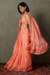 RI.Ritu Kumar_Coral Viscose Chinon Printed And Embroidered Polka Pre-draped Saree With Blouse _Online_at_Aza_Fashions