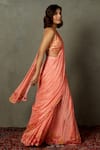 Buy_RI.Ritu Kumar_Coral Viscose Chinon Printed And Embroidered Polka Pre-draped Saree With Blouse _Online_at_Aza_Fashions