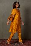 Buy_RI.Ritu Kumar_Yellow Chanderi Silk Printed Paisley Notched Kurta And Pant Set _Online_at_Aza_Fashions