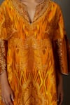 RI.Ritu Kumar_Yellow Chanderi Silk Printed Paisley Notched Kurta And Pant Set _at_Aza_Fashions