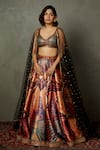 Buy_RI.Ritu Kumar_Black Poly Lurex Printed Petunia Leaf Neck Lehenga And Blouse Set _at_Aza_Fashions