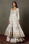 RI.Ritu Kumar_Off White Handloom Cotton, Muslin Embroidery, Dori Anarkali Gharara Set _Online_at_Aza_Fashions