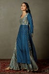 RI.Ritu Kumar_Blue Silk Flat Dupion Woven Polka Dots Round Kurta Gharara Set _Online_at_Aza_Fashions