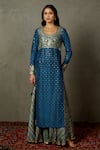 Buy_RI.Ritu Kumar_Blue Silk Flat Dupion Woven Polka Dots Round Kurta Gharara Set _Online_at_Aza_Fashions