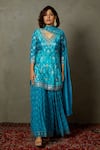 Buy_RI.Ritu Kumar_Blue Silk Flat Dupion Printed Geometric V Neck Kurta Gharara Set _at_Aza_Fashions