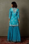 Shop_RI.Ritu Kumar_Blue Silk Flat Dupion Printed Geometric V Neck Kurta Gharara Set _at_Aza_Fashions