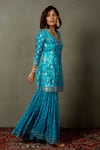 Buy_RI.Ritu Kumar_Blue Silk Flat Dupion Printed Geometric V Neck Kurta Gharara Set _Online_at_Aza_Fashions