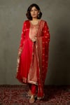 Buy_RI.Ritu Kumar_Red Silk Satin Embroidery Aari Round Yoke Kurta Set _at_Aza_Fashions