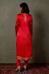 Shop_RI.Ritu Kumar_Red Silk Satin Embroidery Aari Round Yoke Kurta Set _at_Aza_Fashions