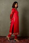 RI.Ritu Kumar_Red Silk Satin Embroidery Aari Round Yoke Kurta Set _Online_at_Aza_Fashions