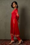Buy_RI.Ritu Kumar_Red Silk Satin Embroidery Aari Round Yoke Kurta Set _Online_at_Aza_Fashions