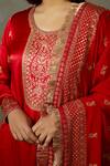 Shop_RI.Ritu Kumar_Red Silk Satin Embroidery Aari Round Yoke Kurta Set _Online_at_Aza_Fashions
