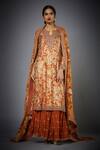 Buy_RI.Ritu Kumar_Orange Silk Embroidery Zardozi Notched Kurta Set _at_Aza_Fashions