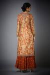 Shop_RI.Ritu Kumar_Orange Silk Embroidery Zardozi Notched Kurta Set _at_Aza_Fashions