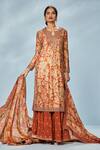 RI.Ritu Kumar_Orange Silk Embroidery Zardozi Notched Kurta Set _Online_at_Aza_Fashions