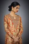 RI.Ritu Kumar_Orange Silk Embroidery Zardozi Notched Kurta Set _at_Aza_Fashions