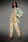 RI.Ritu Kumar_Blue 100% Viscose Printed Tropical Floral Band Kurti _Online_at_Aza_Fashions