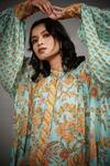 Shop_RI.Ritu Kumar_Blue 100% Viscose Printed Tropical Floral Band Kurti _Online_at_Aza_Fashions