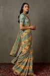 Buy_RI.Ritu Kumar_Blue Viscose Chiffon Printed Colorblock Saree With Unstitched Blouse Piece _Online_at_Aza_Fashions