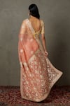 Shop_RI.Ritu Kumar_Coral Silk Organza Embroidered Aari Leaf Saree With Blouse _at_Aza_Fashions