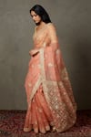 RI.Ritu Kumar_Coral Silk Organza Embroidered Aari Leaf Saree With Blouse _Online_at_Aza_Fashions