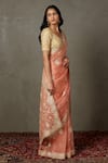 Buy_RI.Ritu Kumar_Coral Silk Organza Embroidered Aari Leaf Saree With Blouse _Online_at_Aza_Fashions