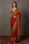 Buy_RI.Ritu Kumar_Red Viscose Chinon Printed Abstract Plunged V Saree With Blouse _at_Aza_Fashions