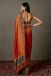 Shop_RI.Ritu Kumar_Red Viscose Chinon Printed Abstract Plunged V Saree With Blouse _at_Aza_Fashions