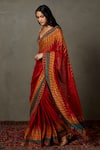 RI.Ritu Kumar_Red Viscose Chinon Printed Abstract Plunged V Saree With Blouse _Online_at_Aza_Fashions