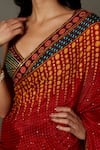 RI.Ritu Kumar_Red Viscose Chinon Printed Abstract Plunged V Saree With Blouse _at_Aza_Fashions