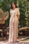 Buy_Samatvam by Anjali Bhaskar_Pink Blended Georgette Embroidered Thread Ruhaani Pre-draped Saree With Blouse_at_Aza_Fashions