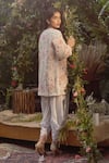 Buy_Samatvam by Anjali Bhaskar_Ivory Blended Crepe Embroidered Thread V Shaheen Dhoti Jumpsuit And Jacket Set _Online_at_Aza_Fashions