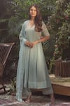 Buy_Samatvam by Anjali Bhaskar_Blue Blended Georgette Embroidered Thread V Neck Tabassum Anarkali Pant Set _at_Aza_Fashions