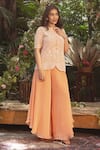 Buy_Samatvam by Anjali Bhaskar_Peach Blended Crepe Embroidered Thread Zurine Jacket With Pant _Online_at_Aza_Fashions