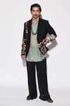 Buy_Varun Bahl_Black Suiting Fabric And Organza Embroidered Jacket And Trouser Set  _at_Aza_Fashions