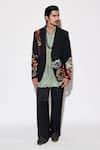 Buy_Varun Bahl_Black Suiting Fabric And Organza Embroidered Jacket And Trouser Set  _Online_at_Aza_Fashions
