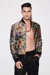 Varun Bahl_Black Brocade, Satin Sequins Printed Bomber Jacket And Trouser Set _at_Aza_Fashions