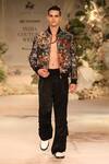 Buy_Varun Bahl_Black Brocade, Satin Sequins Printed Bomber Jacket And Trouser Set 