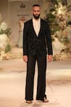 Buy_Varun Bahl_Black Organza, Cotton Cut Work, Embroidery Tuxedo And Trouser Set _at_Aza_Fashions