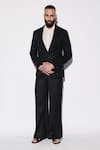 Shop_Varun Bahl_Black Organza, Cotton Cut Work, Embroidery Tuxedo And Trouser Set _at_Aza_Fashions